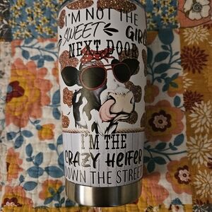 Funny Cow Graphic Tumbler - White with Brown & Black Accents